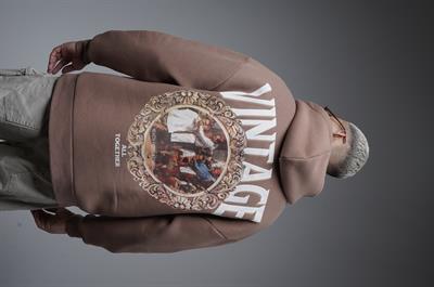 Kapuşonlu Vintage Baskılı Unisex Oversize Kalıp Hoodie