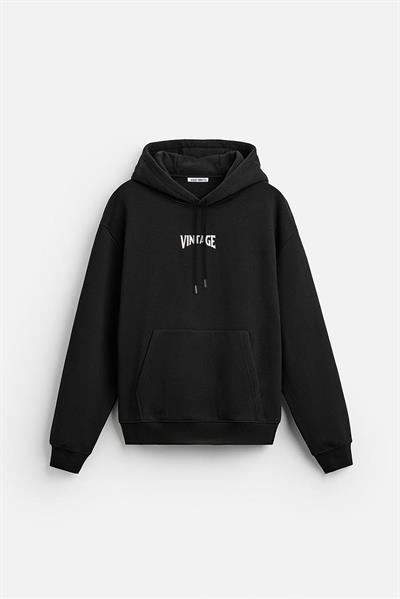 Kapuşonlu Vintage Baskılı Unisex Oversize Kalıp Hoodie