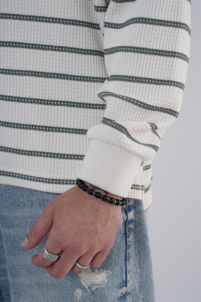 King Brich Polo Yaka Oversize Kalıp Çizgili Triko Kazak