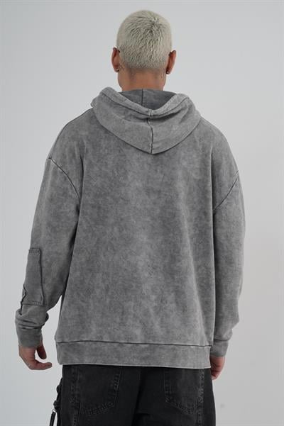 King Brich Yıkamalı Kapüşonlu Yama Detaylı Sweatshirt