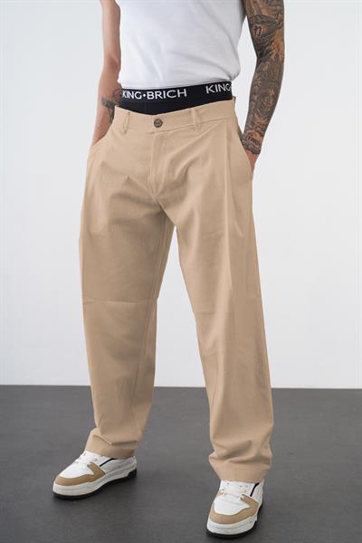 Kingbrich Beli Lastikli Rahat Kesim Keten Erkek Pantolon