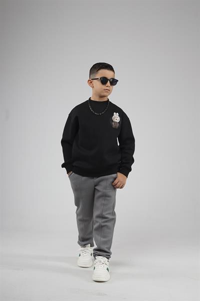 Kingbrich Kids Arkası Labubu Baskılı Bisiklet Yaka Oversize Kalıp Sweatshirt
