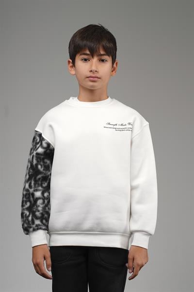 Kingbrich Kids Bisiklet Yaka Kolu Garnili Baskılı Çocuk Sweatshirt
