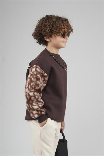 Kingbrich Kids Bisiklet Yaka Kolu Garnili Baskılı Çocuk Sweatshirt