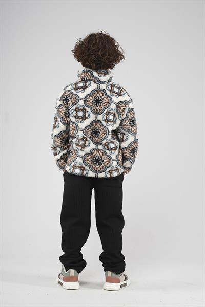 Kingbrich Kids Dik Yaka Fermuarlı Desenli Çocuk Polar