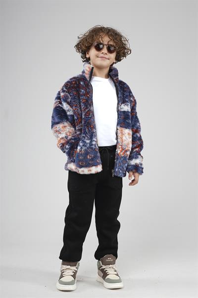 Kingbrich Kids Dik Yaka Fermuarlı Desenli Çocuk Polar