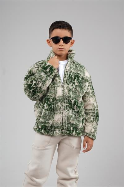 Kingbrich Kids Dik Yaka Fermuarlı Desenli Çocuk Polar