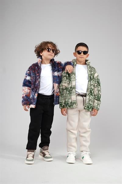 Kingbrich Kids Dik Yaka Fermuarlı Desenli Çocuk Polar
