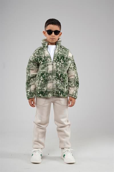 Kingbrich Kids Dik Yaka Fermuarlı Desenli Çocuk Polar