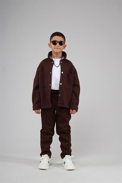 Kingbrich Kids Önü Çıtçıtlı Jakarlı Gömlek Takım