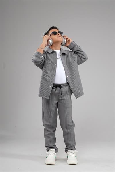 Kingbrich Kids Önü Çıtçıtlı Jakarlı Gömlek Takım