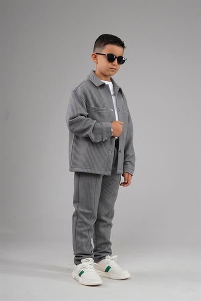 Kingbrich Kids Önü Çıtçıtlı Jakarlı Gömlek Takım