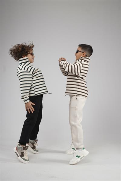 Kingbrich Kids Oversize Kalıp Çizgili Yakası Fermuarlı Sweatshirt