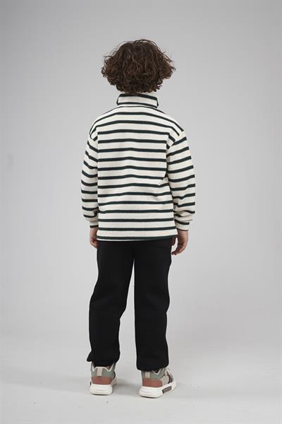 Kingbrich Kids Oversize Kalıp Çizgili Yakası Fermuarlı Sweatshirt