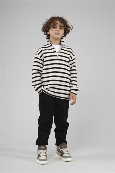 Kingbrich Kids Oversize Kalıp Çizgili Yakası Fermuarlı Sweatshirt