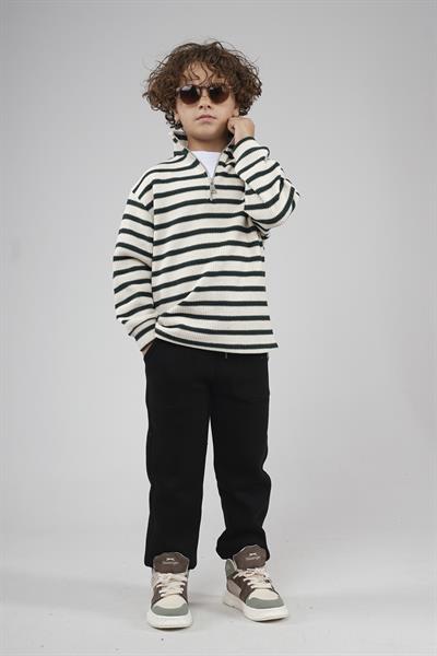 Kingbrich Kids Oversize Kalıp Çizgili Yakası Fermuarlı Sweatshirt