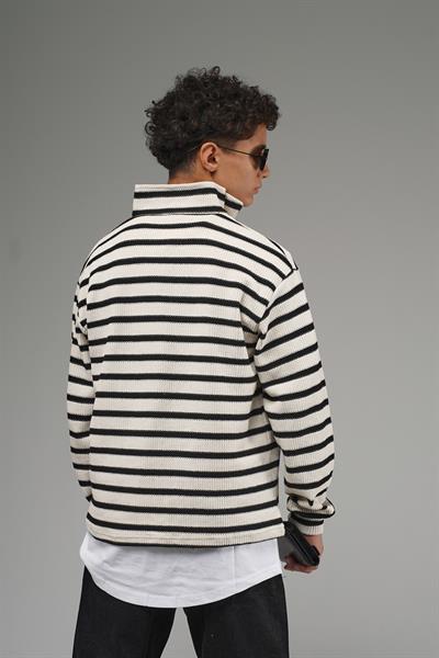 Kingbrich Kids Oversize Kalıp Çizgili Yakası Fermuarlı Sweatshirt