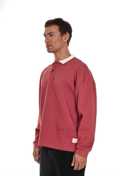 Kingbrich Polo Yaka Nakış Detaylı Oversize Kalıp Erkek Sweatshirt