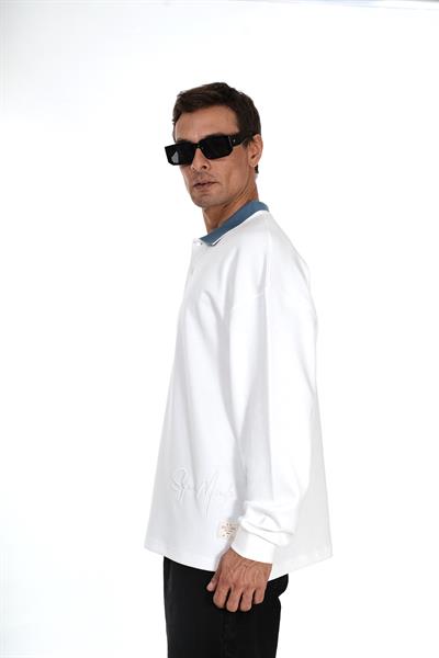 Kingbrich Polo Yaka Nakış Detaylı Oversize Kalıp Erkek Sweatshirt