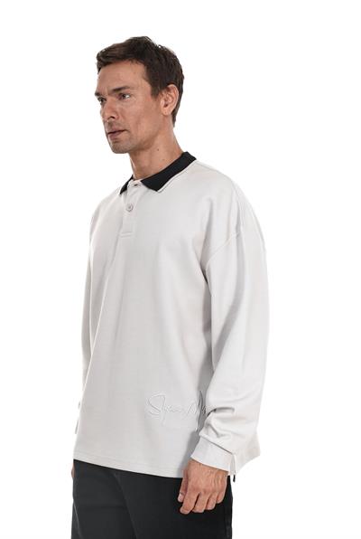 Kingbrich Polo Yaka Nakış Detaylı Oversize Kalıp Erkek Sweatshirt