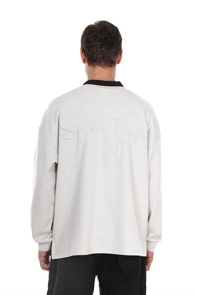 Kingbrich Polo Yaka Nakış Detaylı Oversize Kalıp Erkek Sweatshirt