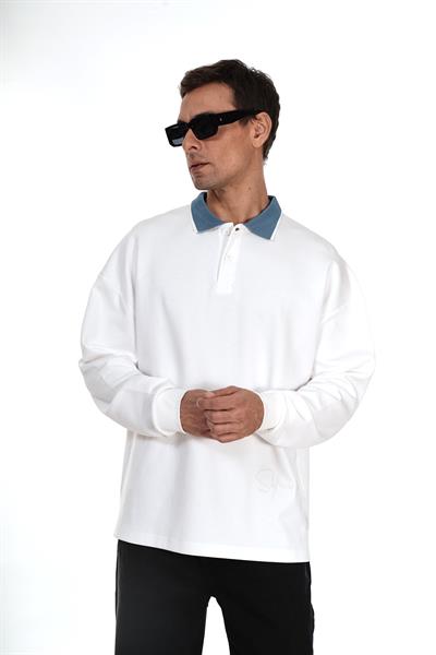 Kingbrich Polo Yaka Nakış Detaylı Oversize Kalıp Erkek Sweatshirt