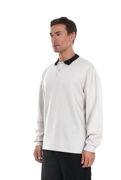 Kingbrich Polo Yaka Nakış Detaylı Oversize Kalıp Erkek Sweatshirt