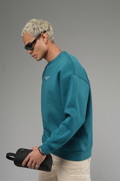 Nakış Detaylı Logolu Bisiklet Yaka Oversize Kalıp Sweatshirt