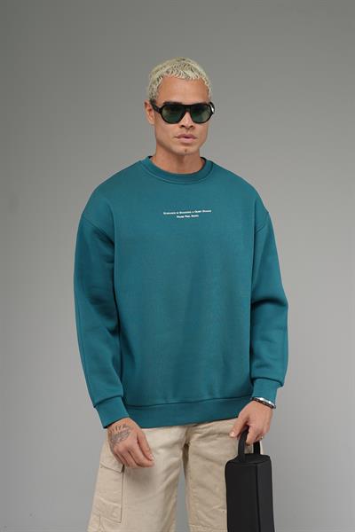 Nakış Detaylı Logolu Bisiklet Yaka Oversize Kalıp Sweatshirt