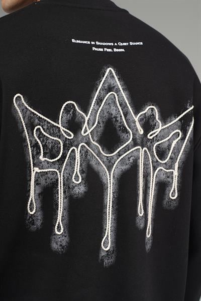 Nakış Detaylı Logolu Bisiklet Yaka Oversize Kalıp Sweatshirt