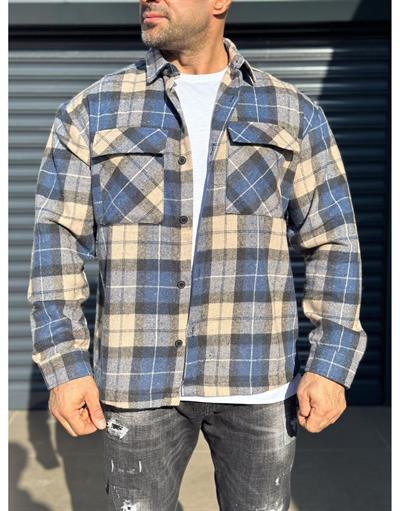 Önü Cepli Slim Fit Dar Kesim Ekoseli Unisex Oduncu Gömlek