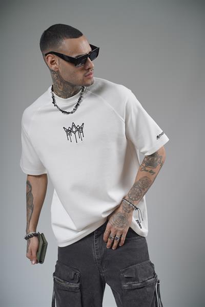 Önü Logolu Nakış Detaylı Reglan Kol Unisex Oversize Kalıp Tişört
