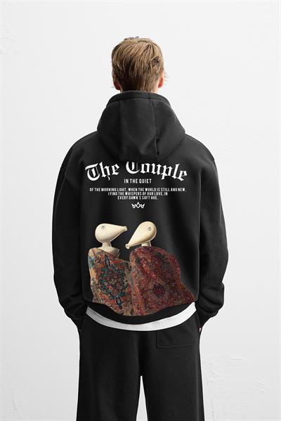 Önü ve Arkası DTF Baskılı Kanguru Cepli Oversize Kalıp Unisex Hoodie