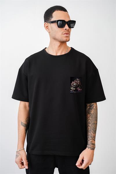 Oversize Kalıp Kuru Kafa Baskılı Unisex Tişört