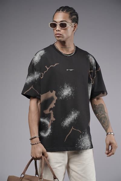Oversize Kalıp Lightening Baskılı Erkek Tişört
