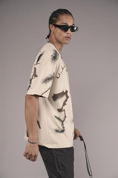 Oversize Kalıp Lightening Baskılı Erkek Tişört