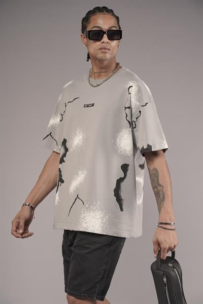 Oversize Kalıp Lightening Baskılı Erkek Tişört