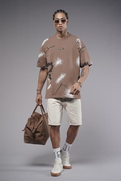 Oversize Kalıp Lightening Baskılı Erkek Tişört