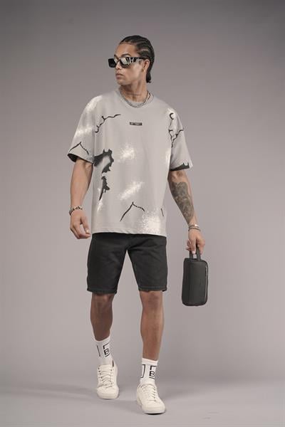 Oversize Kalıp Lightening Baskılı Erkek Tişört
