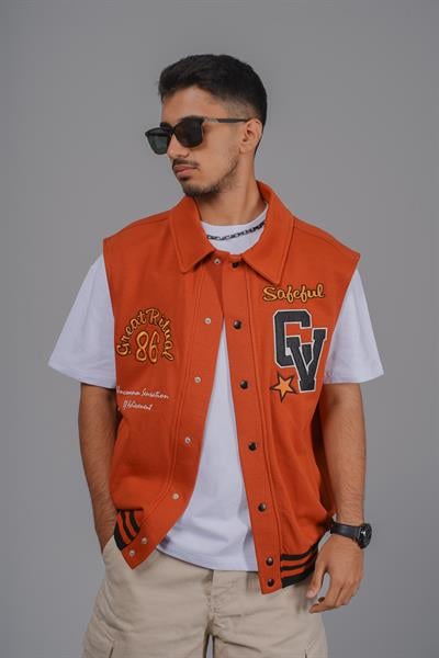 Oversize Kalıp Örme Kumaş Cepli Kolej Yelek