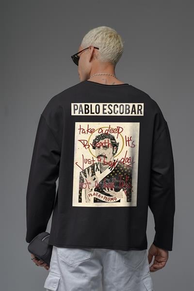 Oversize Kalıp Pablo Escobar Baskılı Pis Yaka Sweatshirt
