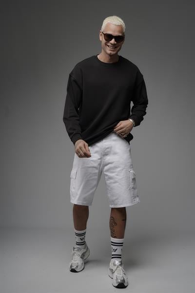 Oversize Kalıp Sırtı Kilim Desenli Erkek Sweatshirt