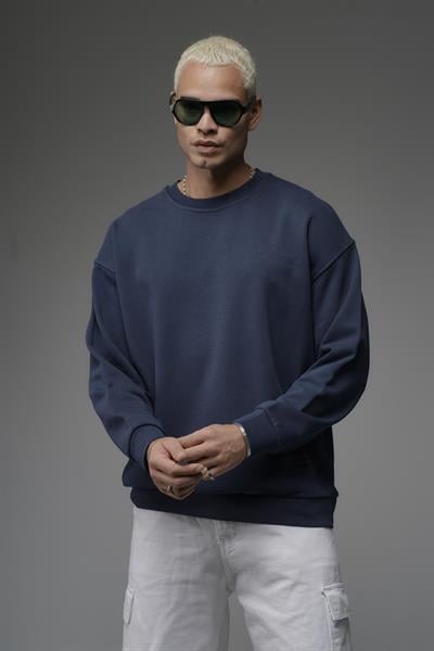 Oversize Kalıp Sırtı Kilim Desenli Erkek Sweatshirt
