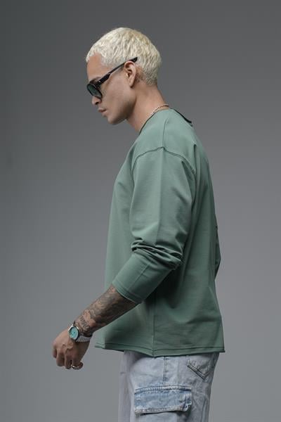 Pis Yaka Oversize Kalıp Düz Sweatshirt