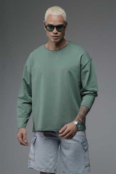 Pis Yaka Oversize Kalıp Düz Sweatshirt