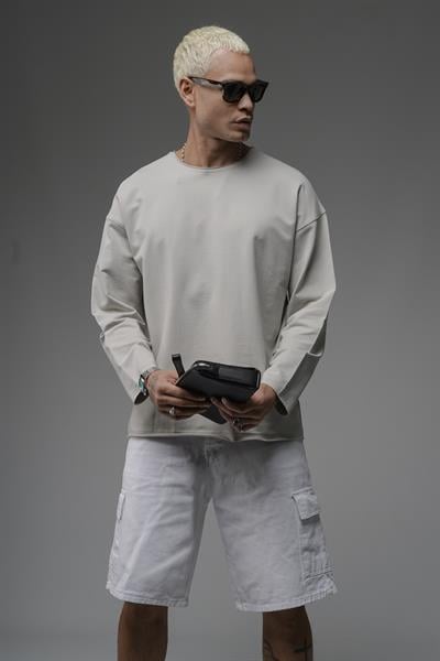 Pis Yaka Oversize Kalıp Düz Sweatshirt