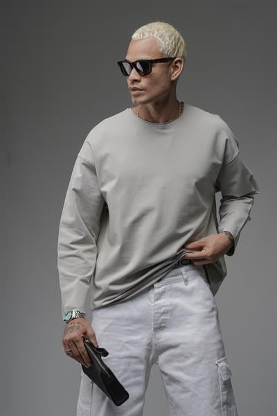 Pis Yaka Oversize Kalıp Düz Sweatshirt