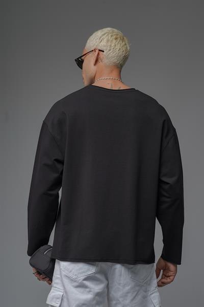 Pis Yaka Oversize Kalıp Düz Sweatshirt