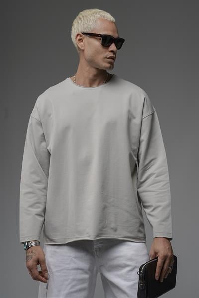 Pis Yaka Oversize Kalıp Düz Sweatshirt