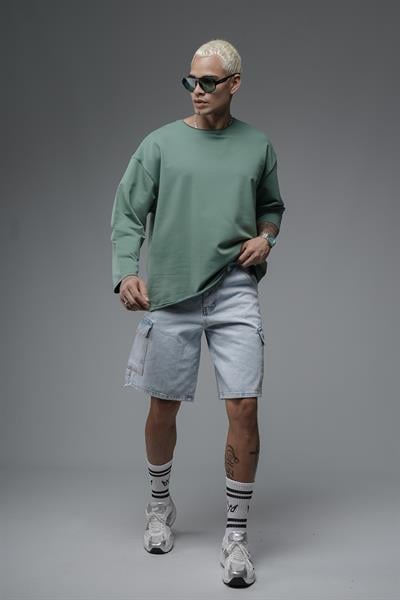 Pis Yaka Oversize Kalıp Düz Sweatshirt